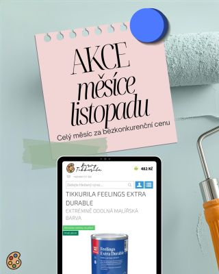 🖌️ Listopadová akce, kterou si zamilujete! 💥 Celý listopad pořídíte interiérovou barvu TIKKURILA Feelings Extra Durable za...